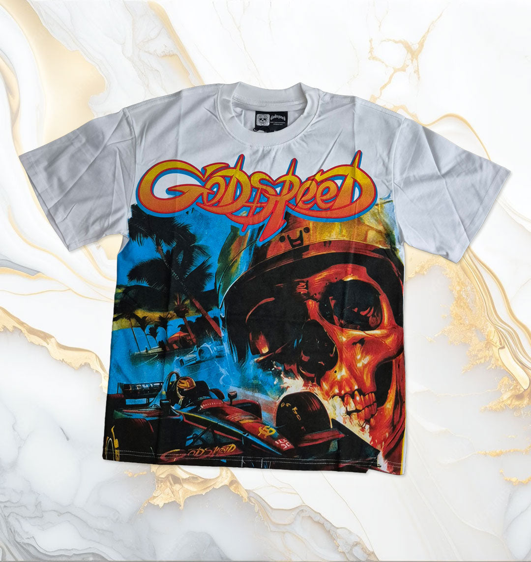 Godspeed F1 Skull Race Car Graphic Tee