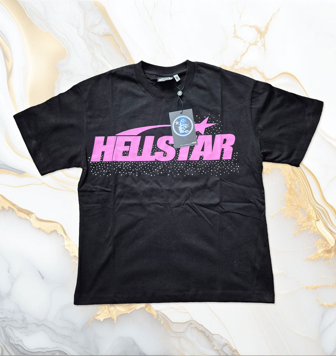 Hellstar Rhinestones Staple Tee in Black Pink