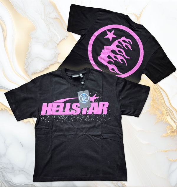 Hellstar Rhinestones Staple Tee in Black Pink